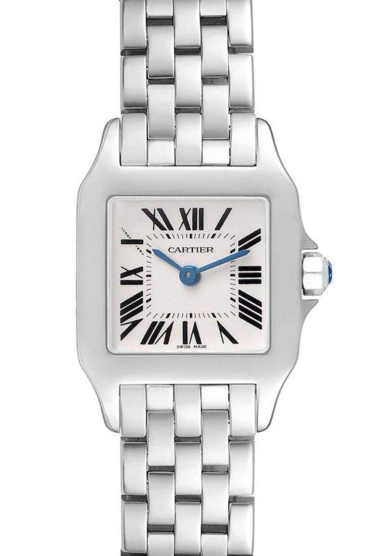Cartier Santos Demoiselle Ladies Watch W25064Z5 White Roman Dial Manuals: Cartier Santos Demoiselle Ladies Watch W25064Z5 White Roman Dial Manuals Cartier Santos Demoiselle ladies wristwatch featuring a white Roman numerals dial, fixed bezel, and stainless steel bracelet. O