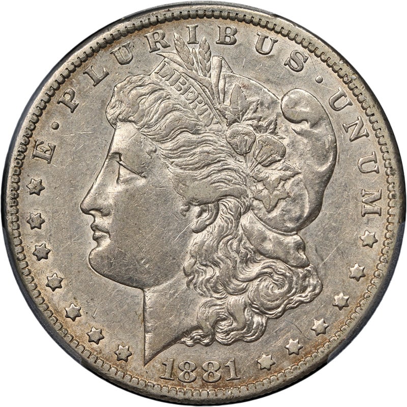 PCGS XF45 1881 CC Morgan Silver Dollar: PCGS XF45 1881 CC Morgan Silver Dollar Original 1881-CC Morgan Silver Dollar graded PCGS XF45. This circulated silver coin is noted for great eye appeal, a strong strike, attractive color, and pleasin