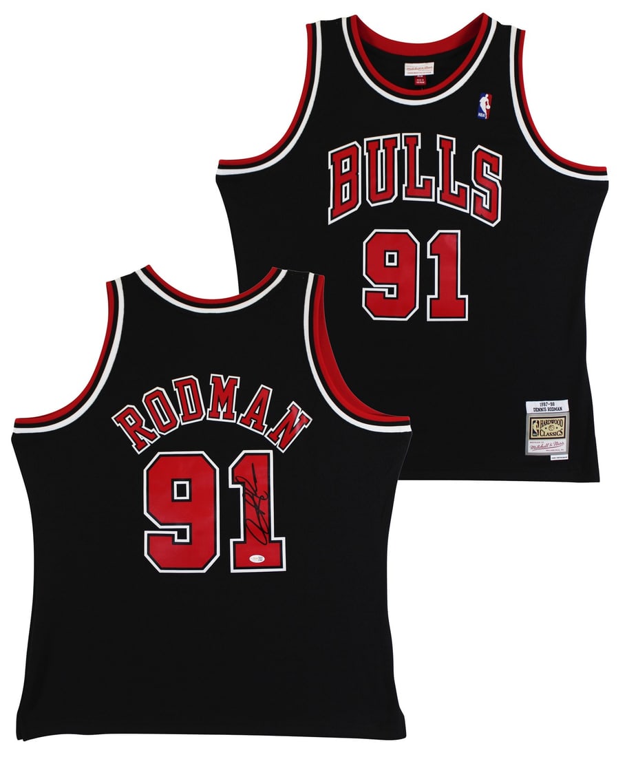 Dennis Rodman Chicago Bulls signed Mitchell Ness Swingman jersey JSA (1 of 6)