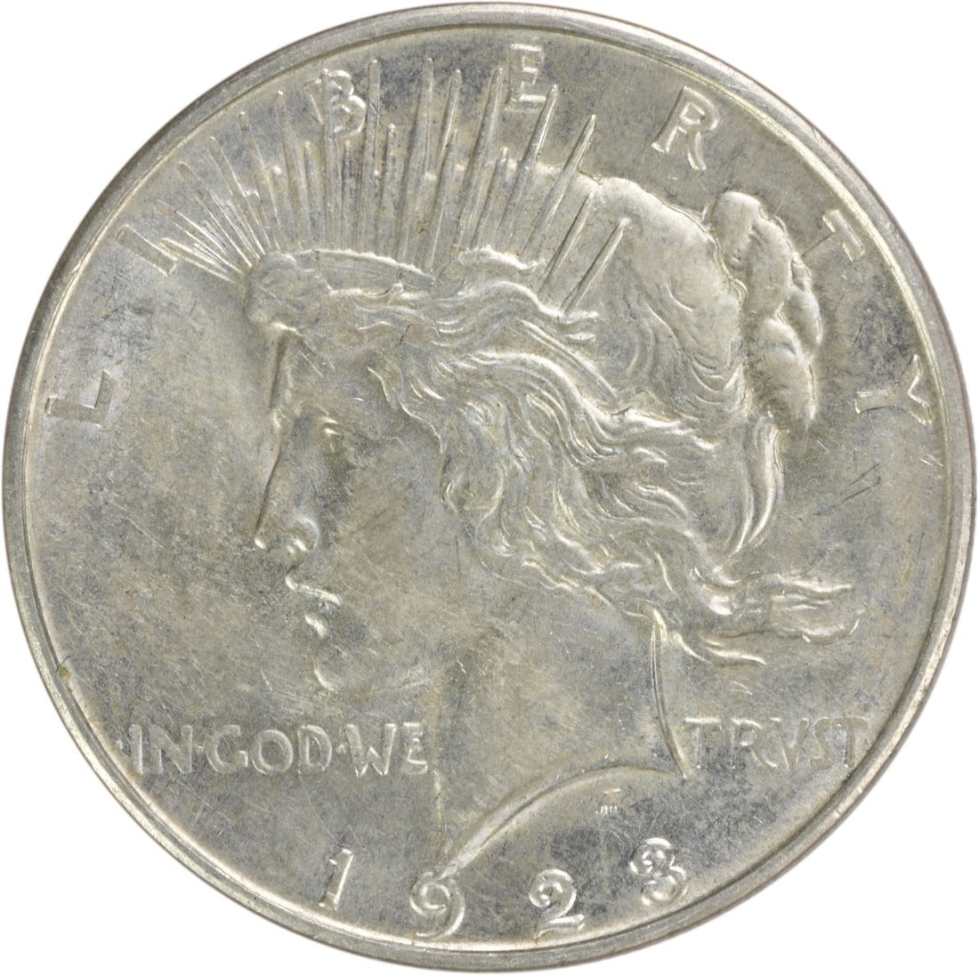1923 D $1 Peace Dollar Silver AU Uncertified Coin: 1923 D $1 Peace Dollar Silver AU Uncertified Coin 1923-D Peace Silver Dollar in AU slider grade. This uncertified, pre-owned coin is a circulated example of the classic United States Peace dollar seri