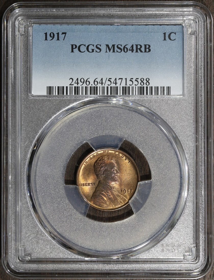 PCGS MS64 RB 1917 Lincoln Wheat Small Cent 1C: PCGS MS64 RB 1917 Lincoln Wheat Small Cent 1C 1917 Lincoln Wheat Small Cent graded MS64 RB by PCGS. This pre-owned United States copper 1C coin features the Red Brown color designation and is identifi