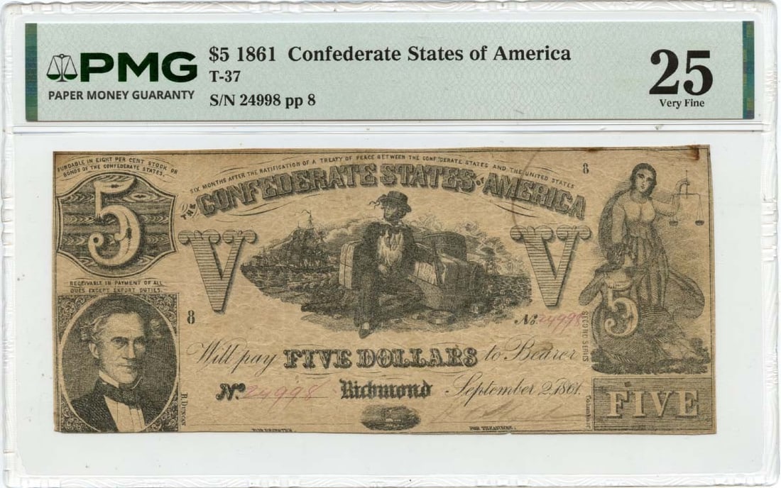 1861 Confederate States of America $5 PMG VF25 T-37 (1 of 2)