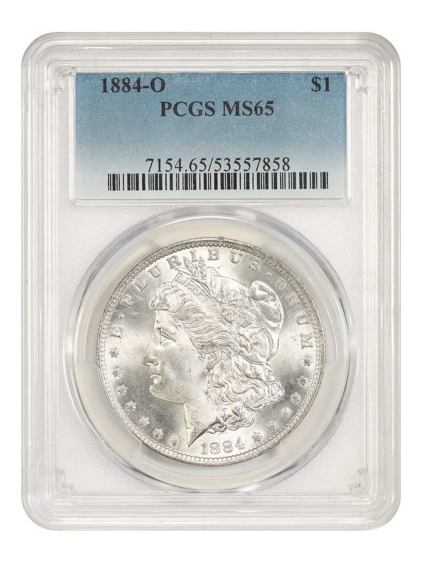PCGS MS65 1884 O Mint Morgan Silver Dollar $1: PCGS MS65 1884 O Mint Morgan Silver Dollar $1 1884-O Morgan Dollar certified by PCGS in MS65 grade. This uncirculated New Orleans issue is a popular O-Mint Morgan. The New Orleans Mint struggled to pr
