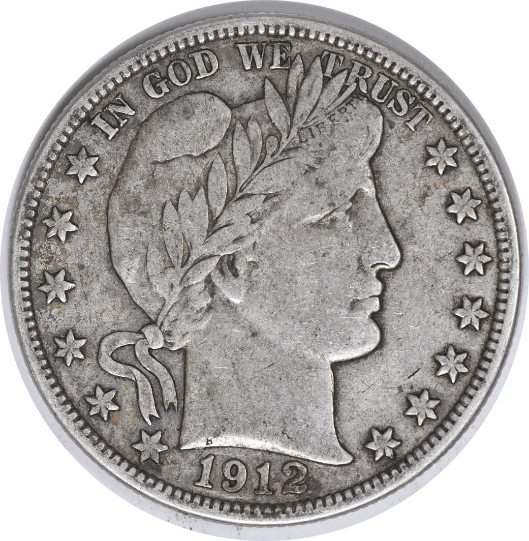 1912 United States Barber 50C Silver Half Dollar VF Uncertified: 1912 United States Barber 50C Silver Half Dollar VF Uncertified 1912 Barber silver half dollar in VF grade. This circulated, uncertified United States 50C coin is a pre-owned example of the Barber hal