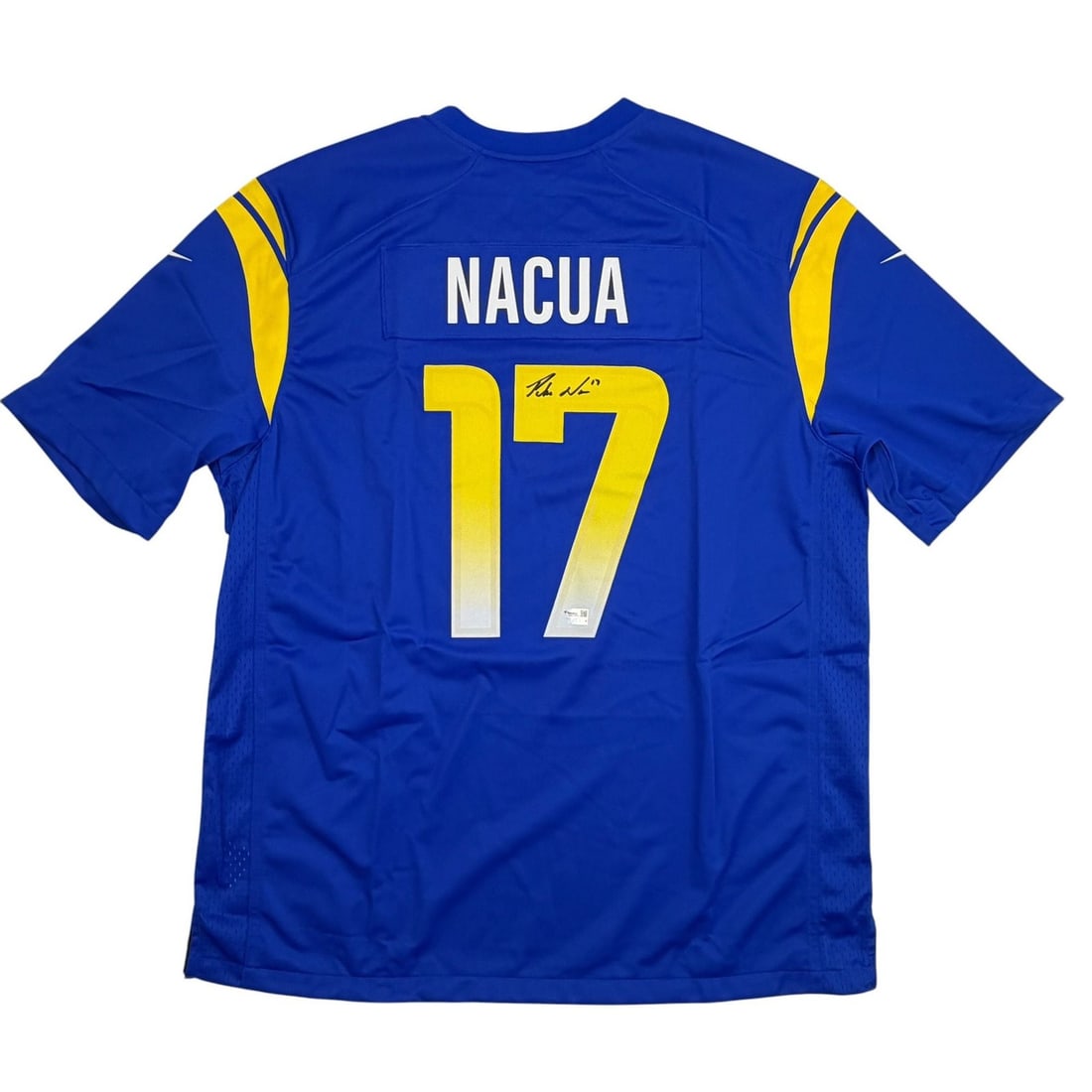 Puka Nacua Signed Los Angeles Rams #17 Blue Rookie Jersey Fanatics Authentic: Puka Nacua Signed Los Angeles Rams #17 Blue Rookie Jersey Fanatics Authentic Pre-owned authentic rookie jersey signed by Puka Nacua. This blue Los Angeles Rams jersey is an original autographed piece 