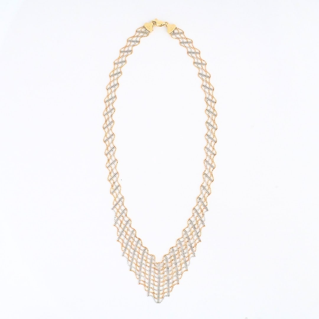 16 Inch 14K Yellow and White Gold Bead Necklace: 16 Inch 14K Yellow and White Gold Bead Necklace Classic 14K two-tone beaded necklace featuring alternating yellow and white gold beads for a clean, versatile look. This pre-owned necklace is stamped 1