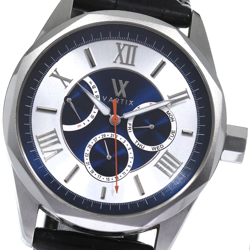 VARTIX ALIVE PR03 mens automatic watch power reserve day date Japan: VARTIX ALIVE PR03 mens automatic watch power reserve day date Japan VARTIX PR03 ALIVE limited edition men's wristwatch from Japan. This automatic watch features a silver and navy dial with day-date an