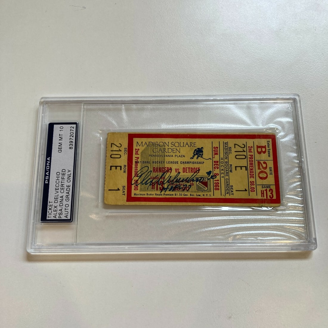 Alex Delvecchio Signed 1968 NHL Stanley Cup Ticket PSA New York Rangers HOF: Alex Delvecchio Signed 1968 NHL Stanley Cup Ticket PSA New York Rangers HOF This is an original 1968 NHL Stanley Cup ticket signed by the legendary Alex Delvecchio, a prominent Hall of Famer for the N