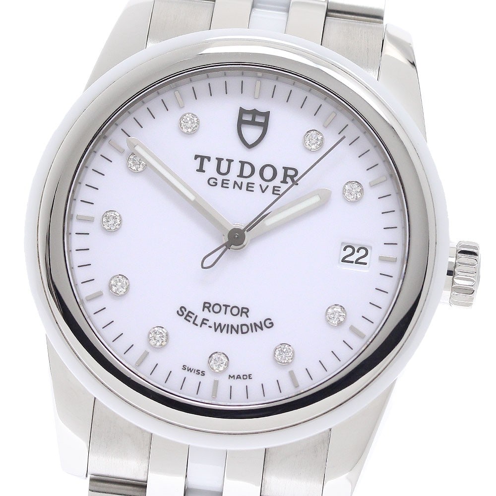 TUDOR Glamour Date Ref 55010 Automatic Mens Wristwatch: TUDOR Glamour Date Ref 55010 Automatic Mens Wristwatch TUDOR Glamour Date men's wristwatch with automatic movement and date function. This watch features a white dial and a stainless steel and ceramic