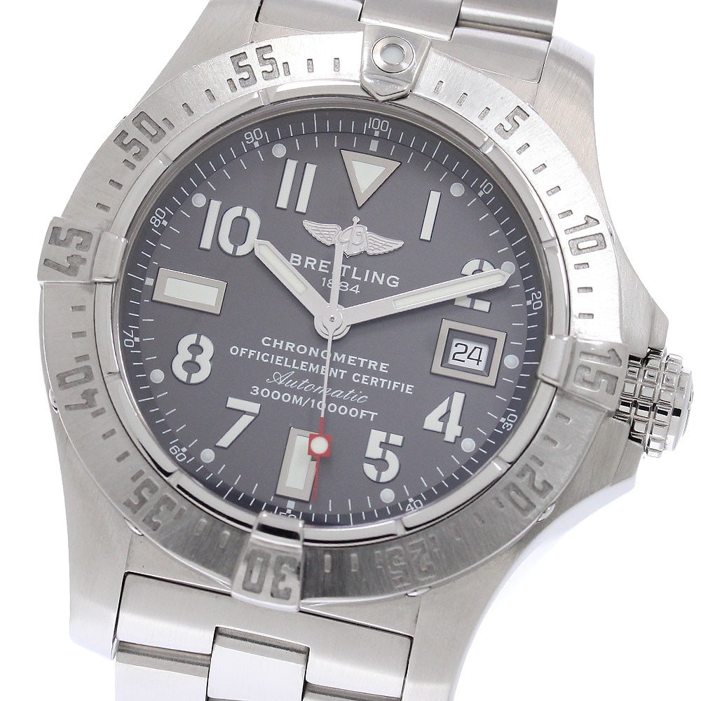 Breitling Avenger Seawolf A17330 mens automatic date wristwatch: Breitling Avenger Seawolf A17330 mens automatic date wristwatch Breitling Avenger Seawolf men's automatic wristwatch with date display. This watch features a gray dial with a stainless steel case and 