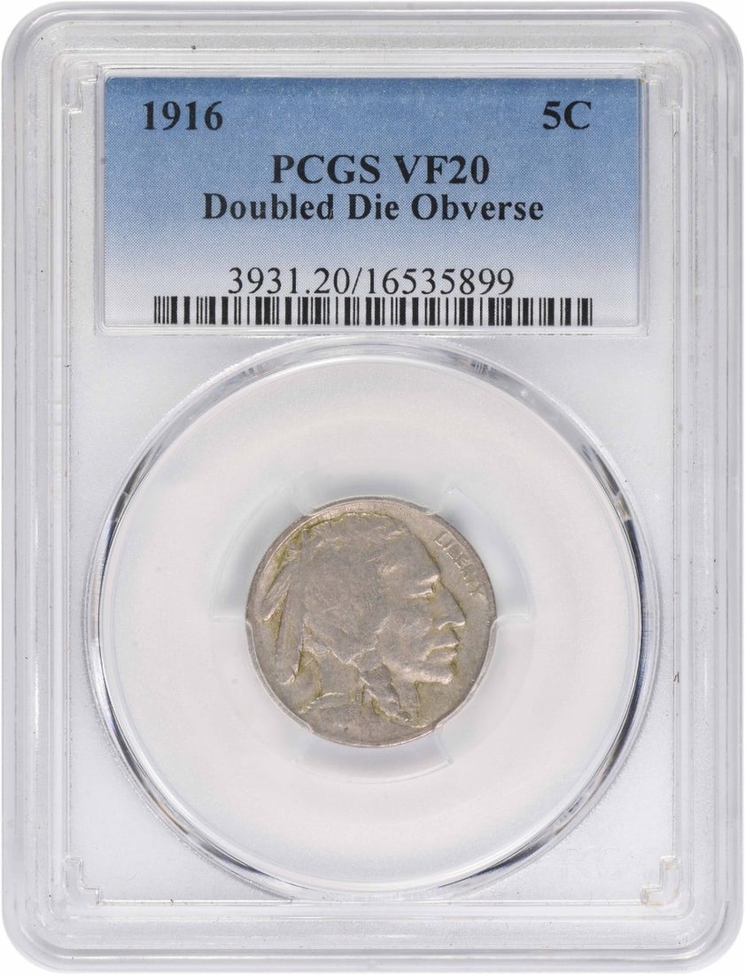 PCGS VF20 1916 Buffalo 5C Nickel DDO: PCGS VF20 1916 Buffalo 5C Nickel DDO 1916 Buffalo nickel graded VF20 by PCGS. This circulated 5-cent United States coin is a pre-owned example identified as a DDO variety. Specifications Coin: Buffalo