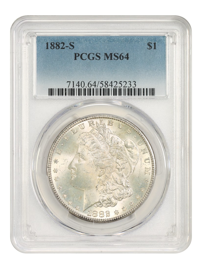 PCGS MS64 1882-S Morgan Silver Dollar $1: PCGS MS64 1882-S Morgan Silver Dollar $1 1882-S Morgan Dollar graded PCGS MS64. This pre-owned coin is an uncirculated $1 issue from the San Francisco Mint. Specifications Denomination: $1 Coin Type: 