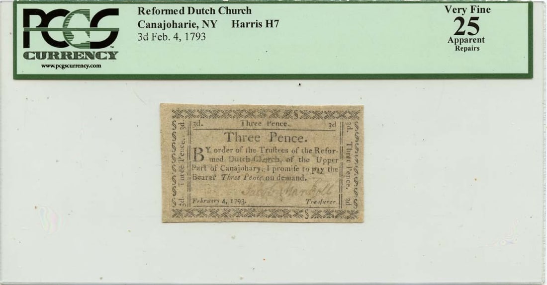 PCGS VF25 1793 New York Reformed Dutch Church 3 Pence Colonial Currency (1 of 2)