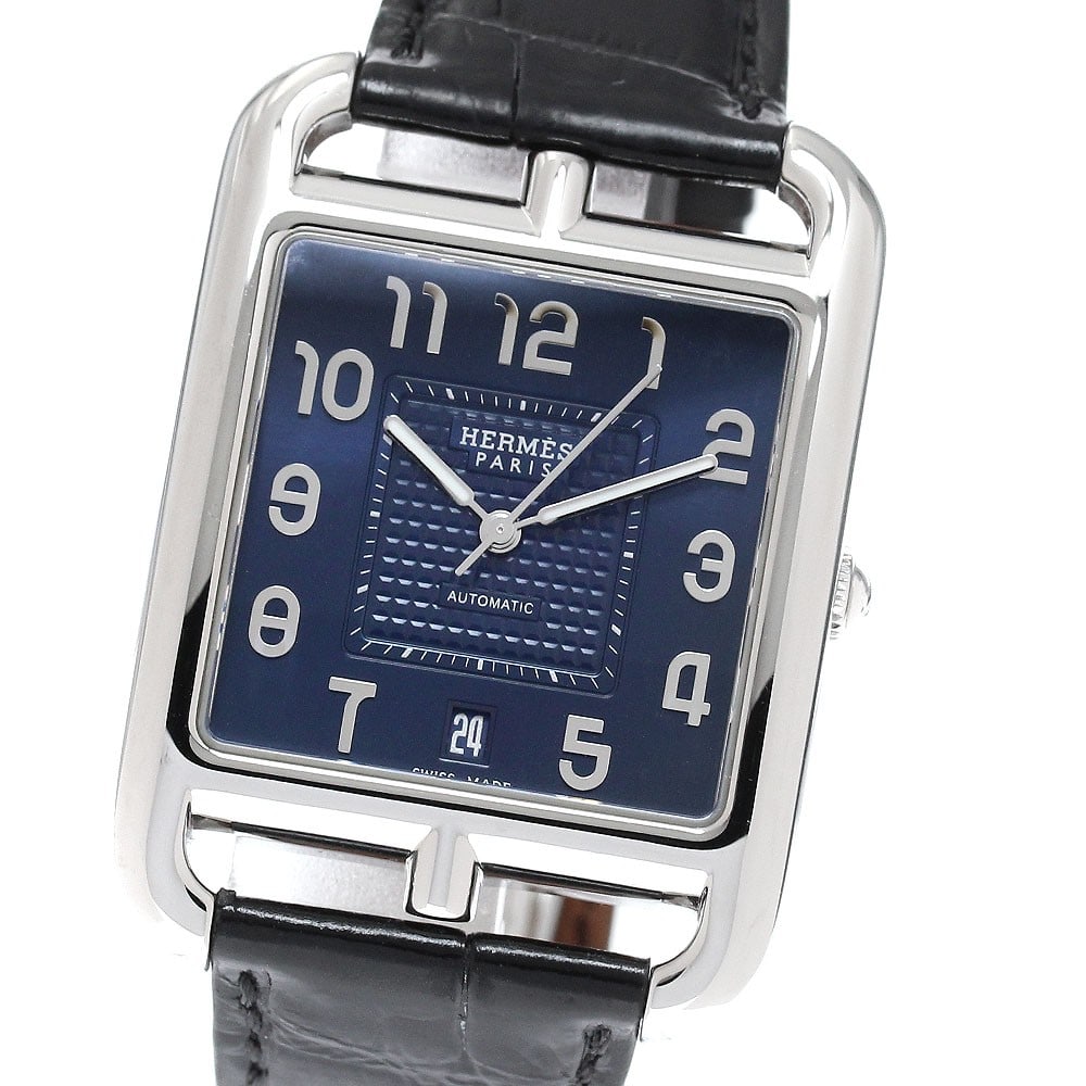 Hermes Cape Cod CD7.810 mens automatic date wristwatch: Hermes Cape Cod CD7.810 mens automatic date wristwatch Hermes Cape Cod men's wristwatch with automatic movement and date display. This watch features a navy dial, stainless steel case, and leather str