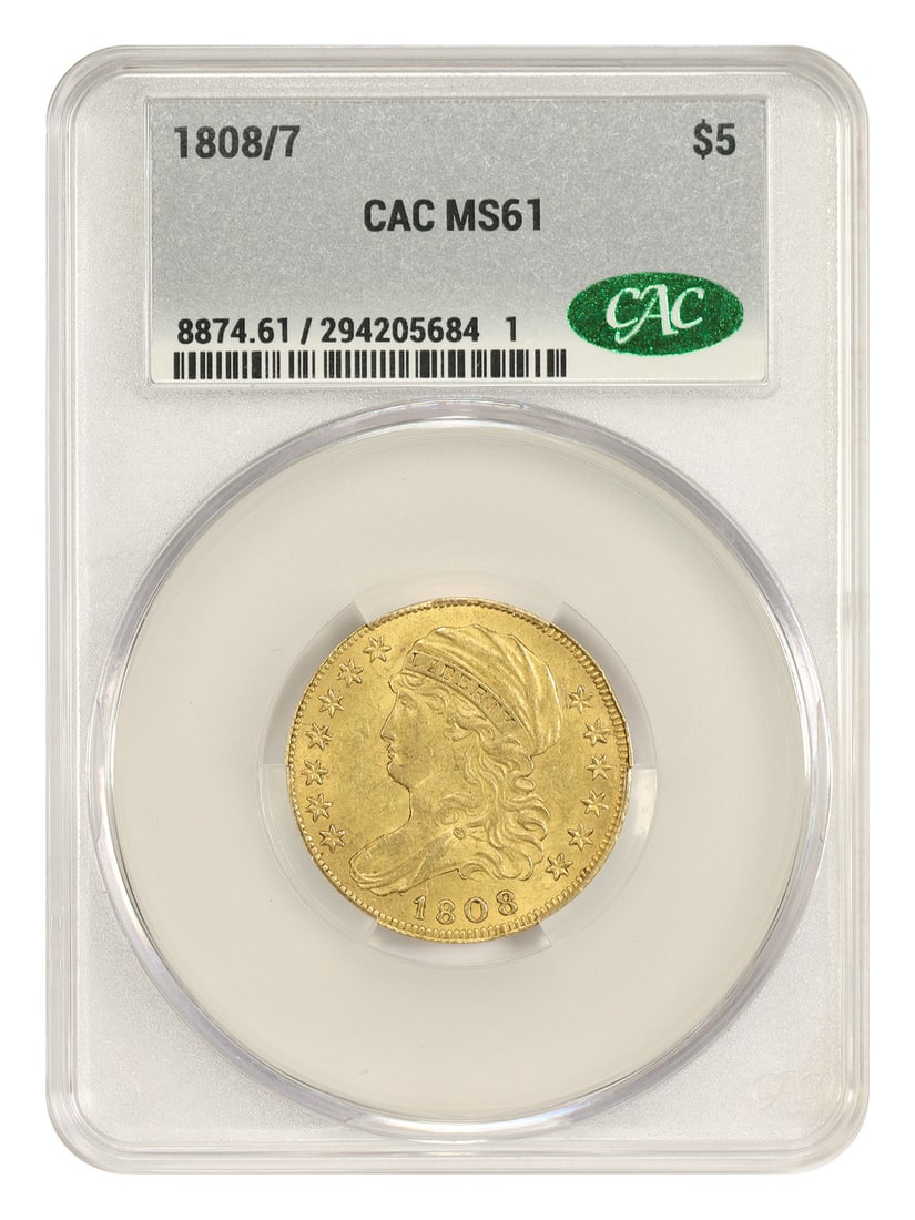 1808 7 Overdate Capped Bust Half Eagle $5 CACG MS61 (1 of 4)