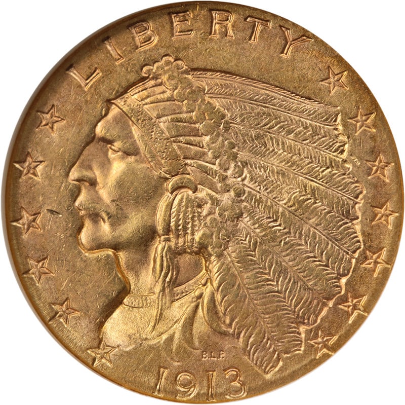NGC MS63 1913 Indian Head $2.50 Gold Coin (1 of 4)