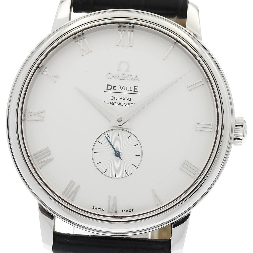OMEGA De Ville Prestige 4813.30.01 mens automatic wristwatch: OMEGA De Ville Prestige 4813.30.01 mens automatic wristwatch OMEGA De Ville Prestige Co-Axial automatic men's wristwatch with a silver dial, stainless steel case, and leather strap. Features a small s