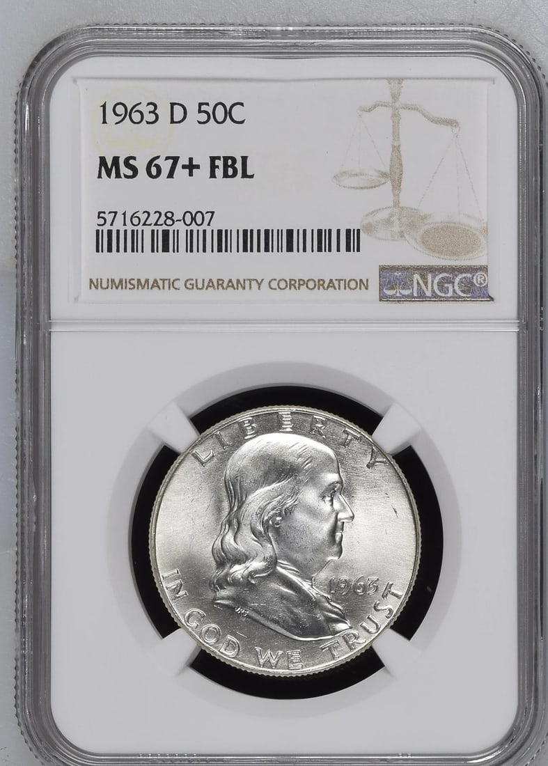 1963 Denver Franklin Silver Half Dollar NGC MS67+ FBL (1 of 4)