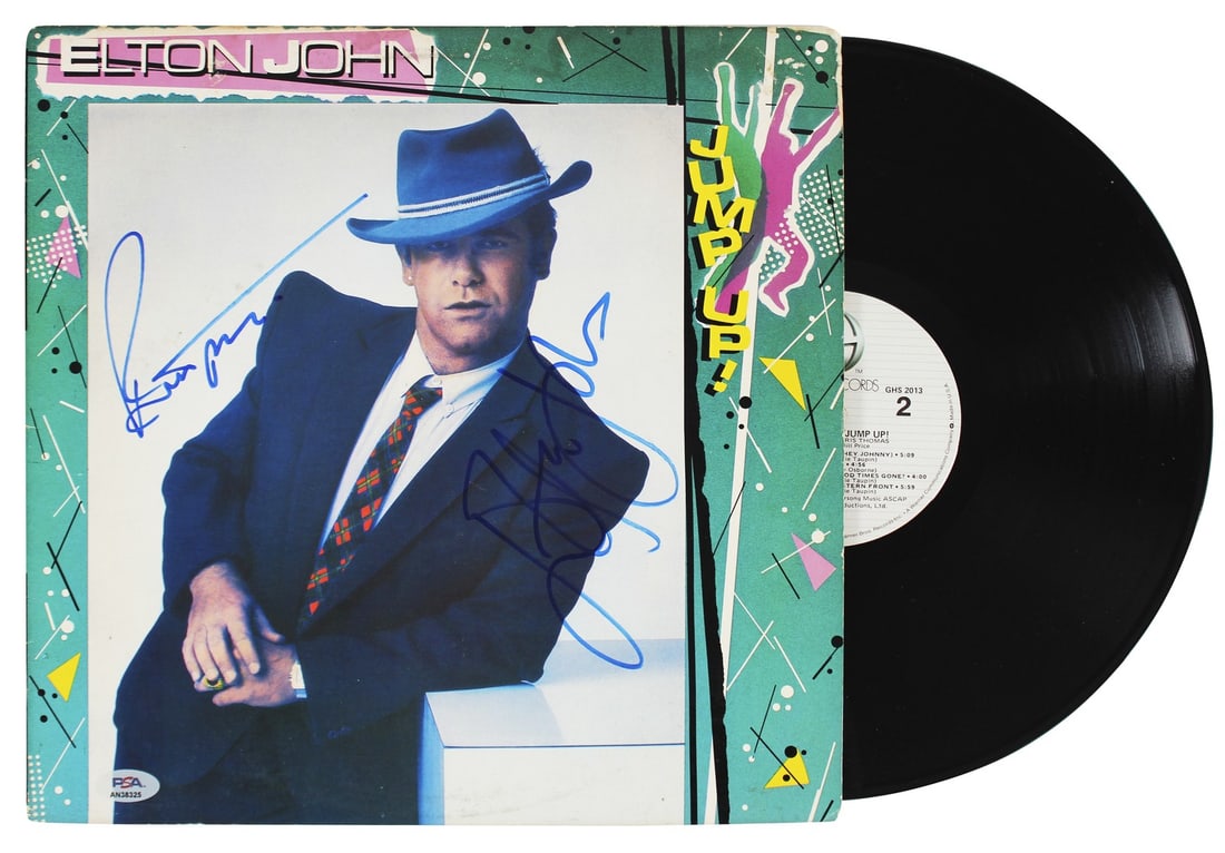 Elton John Bernie Taupin Signed Jump Up Album Cover with Vinyl PSA Authentication (1 of 6)
