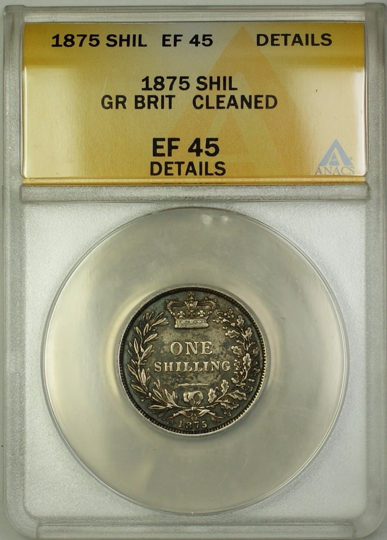ANACS EF 45 Details 1875 Great Britain Shilling Die 41 Silver Coin (1 of 2)