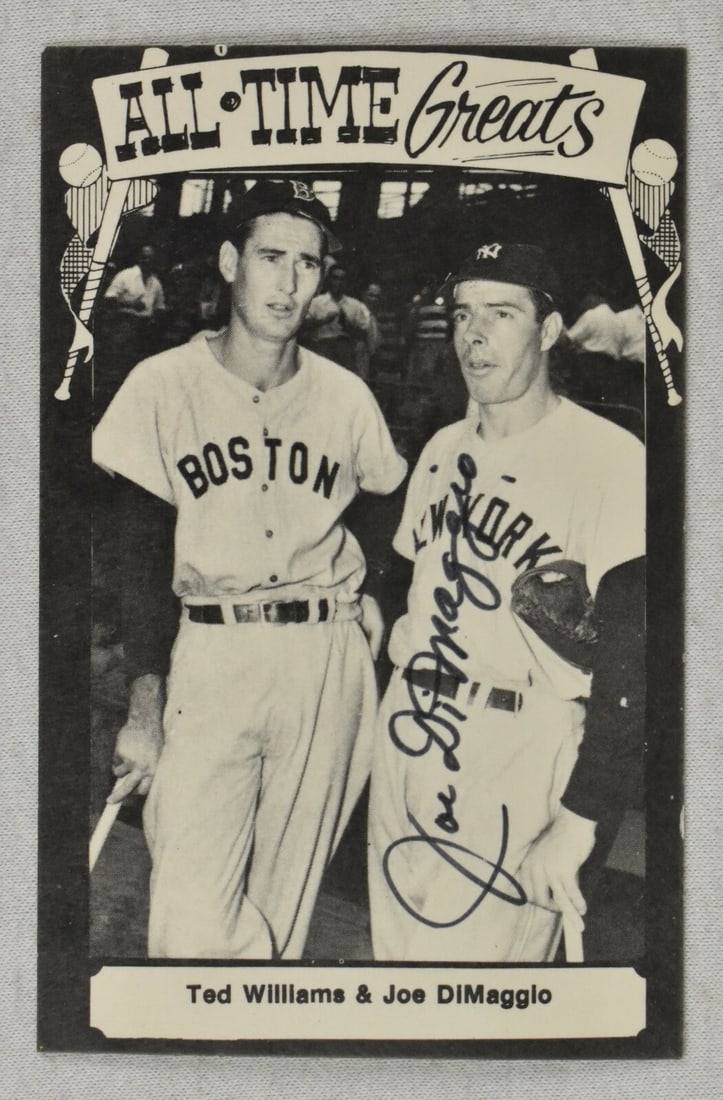 Joe DiMaggio Signed 1975 TCMA Postcard with PSA DNA COA: Joe DiMaggio Signed 1975 TCMA Postcard with PSA DNA COA This is an original 1975 TCMA postcard featuring the legendary baseball player Joe DiMaggio, beautifully signed by him. The autograph is authent