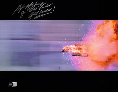 Beckett Certified 11x14 Signed Star Wars ANH Gold Leader Photo Angus MacInnes: Beckett Certified 11x14 Signed Star Wars ANH Gold Leader Photo Angus MacInnes Pre-owned 11x14 photograph from Star Wars ANH Trench Run, signed by Angus MacInnes in silver permanent marker. The photo i