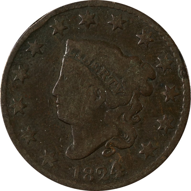 1824 2 Overdate Large Cent Copper US Coin Choice Plus (1 of 2)