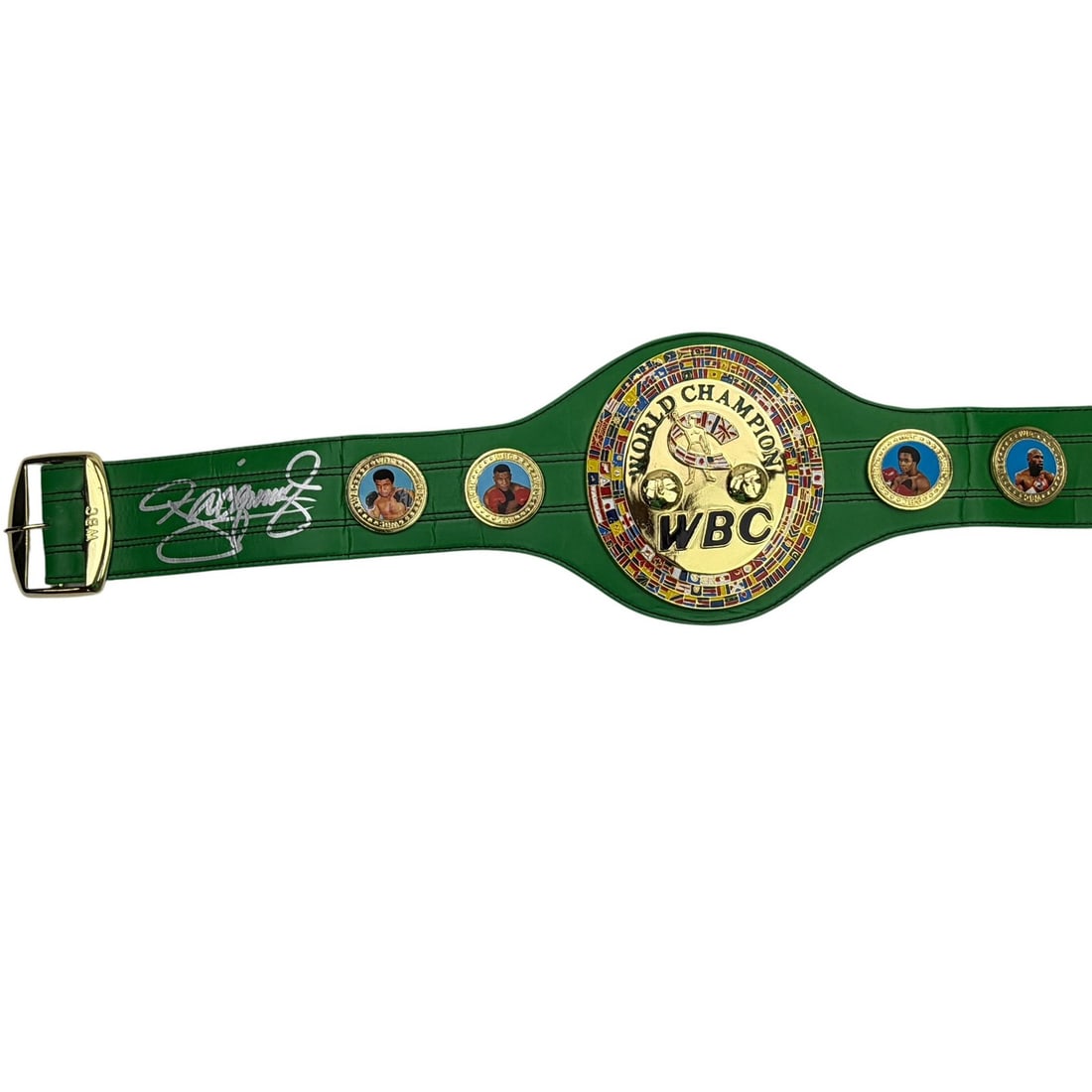 Manny Pacquiao signed WBC green boxing replica belt Beckett COA: Manny Pacquiao signed WBC green boxing replica belt Beckett COA This is a green WBC replica boxing belt autographed by Manny Pacquiao. The belt is made from polyurethane and features Manny Pacquiao's 