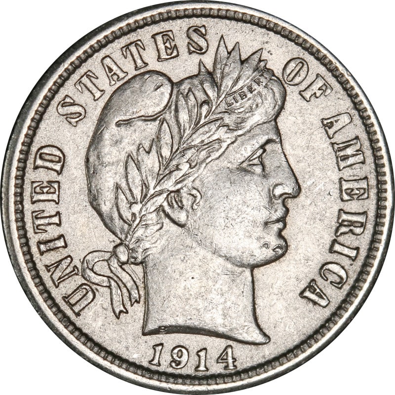 1914 Philadelphia Silver Barber Dime United States Coin: 1914 Philadelphia Silver Barber Dime United States Coin This is a 1914-P Barber Dime from the United States, composed of 90% silver. The coin is circulated and is offered in pre-owned condition. It or