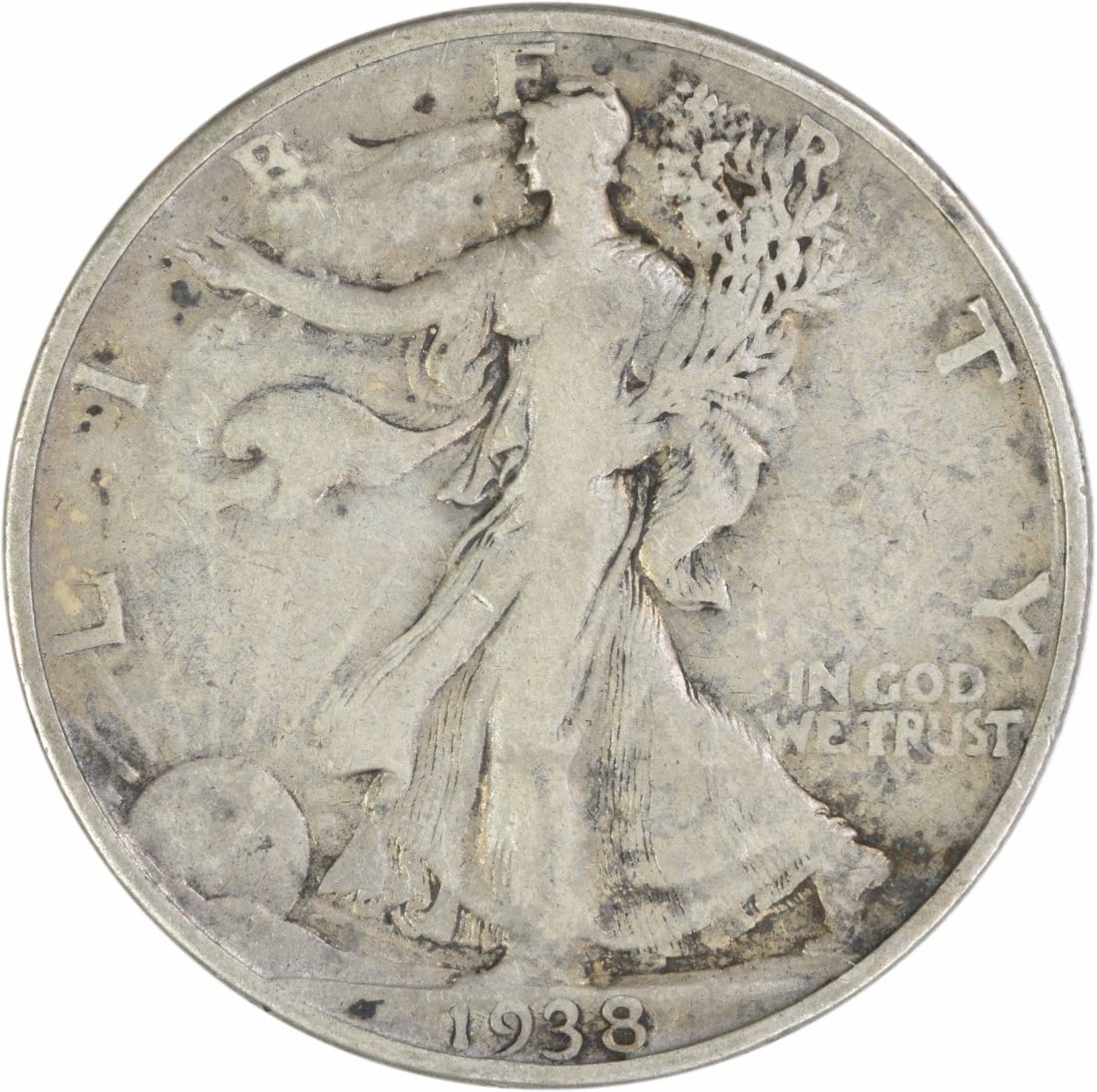 1938 D 50C Liberty Walking Half Dollar Silver F Uncertified: 1938 D 50C Liberty Walking Half Dollar Silver F Uncertified 1938-D Walking Liberty silver half dollar coin from the United States. This pre-owned, circulated coin is graded F and is uncertified. Speci