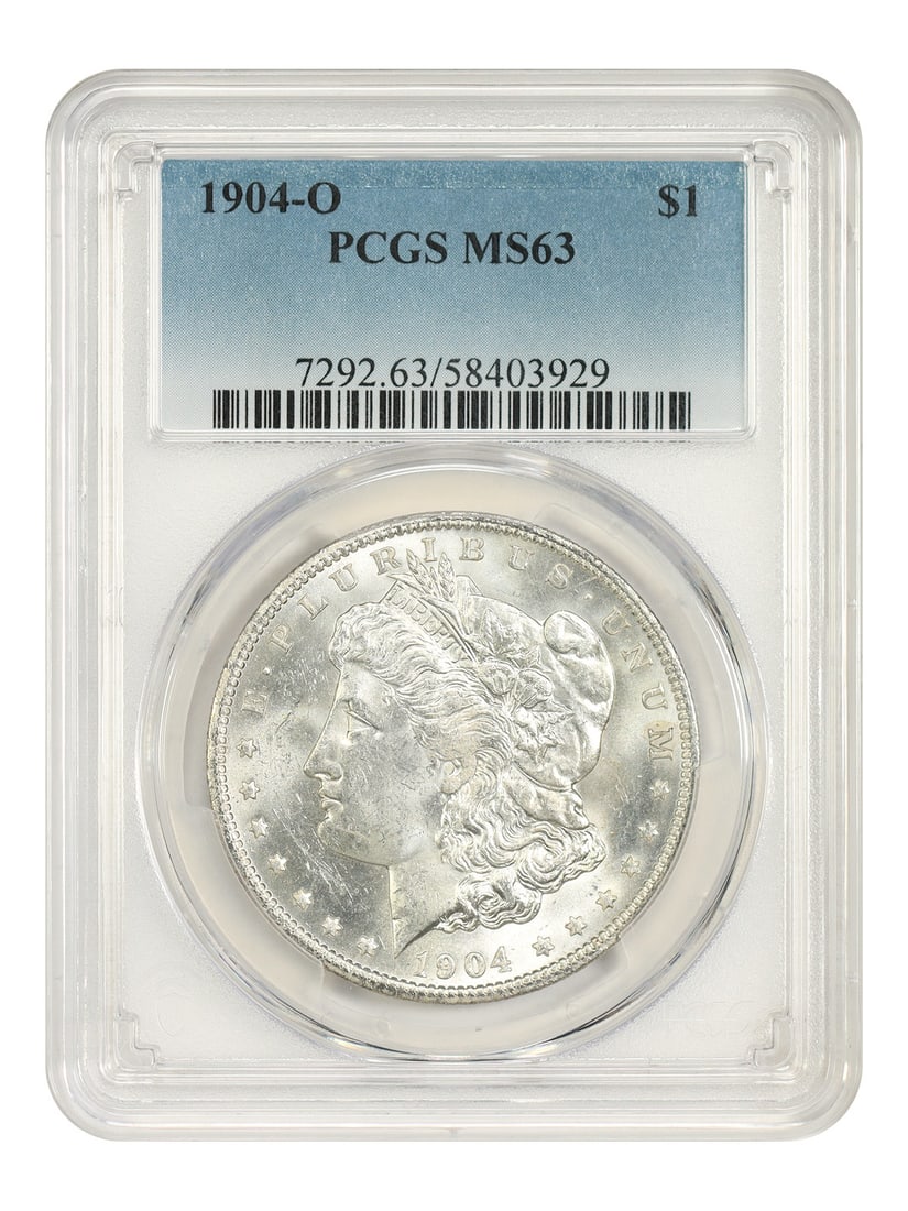 PCGS MS63 1904 O Morgan Silver Dollar $1 Coin: PCGS MS63 1904 O Morgan Silver Dollar $1 Coin 1904-O Morgan Dollar certified by PCGS in MS63 grade. This uncirculated example is from the final year that the New Orleans Mint issued Morgan dollars. As