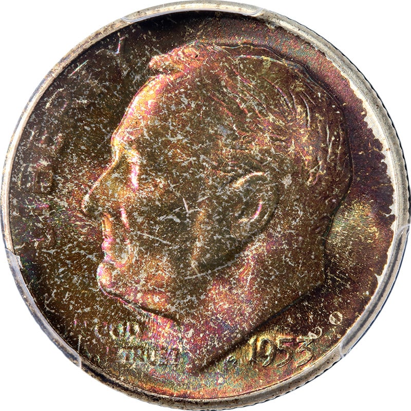 PCGS MS67+ 1953-S Roosevelt Silver Dime Rainbow Toned (1 of 4)