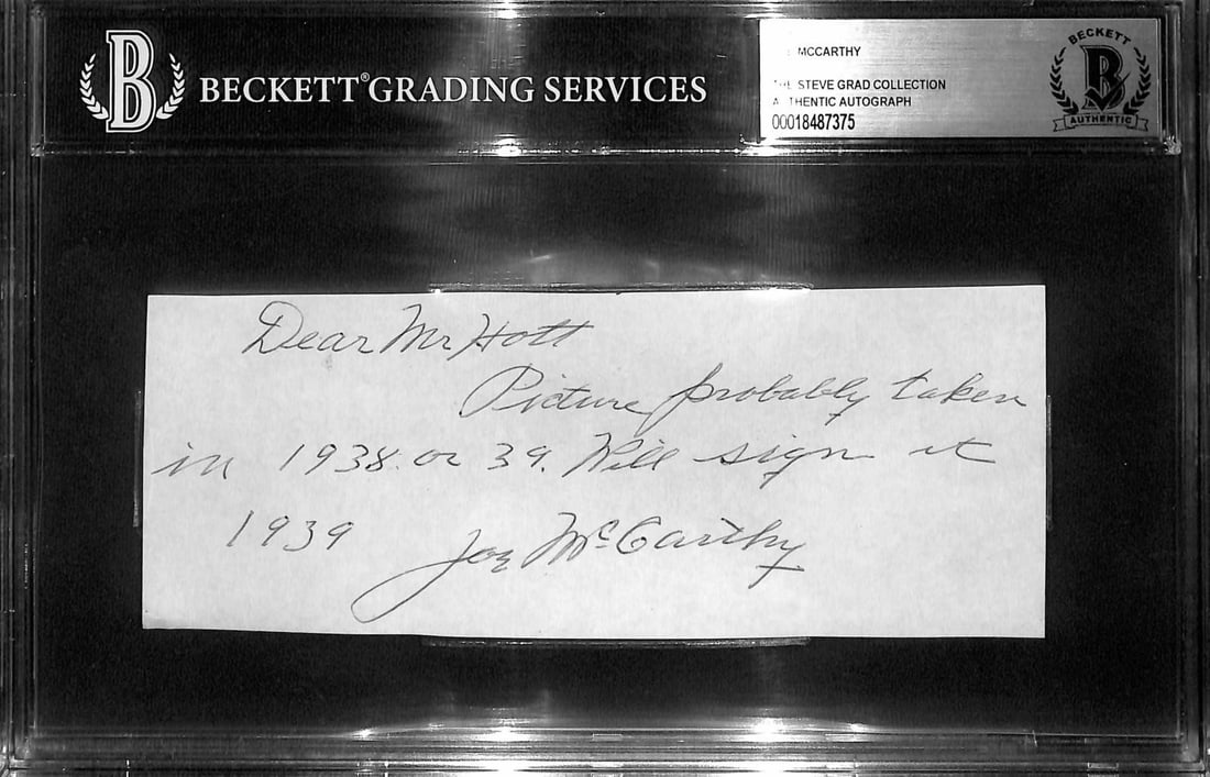 Beckett Authenticated Joe McCarthy Signed Handwritten Cut Yankees HOF Manager (1 of 1)