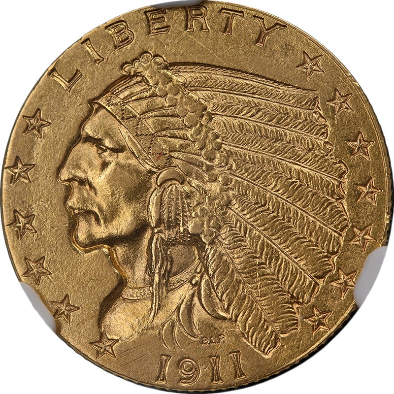 NGC AU58 1911-D Indian Head $2.50 Gold Quarter Eagle Strong D: NGC AU58 1911-D Indian Head $2.50 Gold Quarter Eagle Strong D 1911-D Indian Gold $2.50 graded NGC AU58. This circulated pre-owned coin is noted for strong eye appeal, luster, strike, color, and surfac
