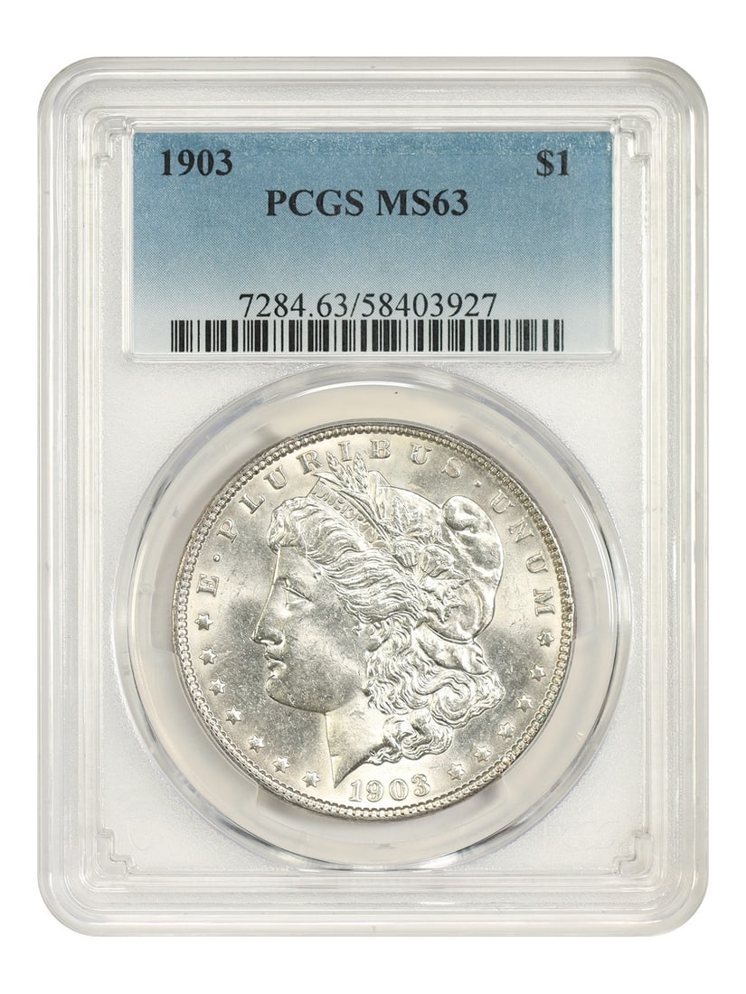 PCGS MS63 1903 Morgan Silver Dollar $1 Philadelphia: PCGS MS63 1903 Morgan Silver Dollar $1 Philadelphia 1903 Morgan Dollar certified by PCGS in MS63 grade. This pre-owned coin is listed as uncirculated and features a Philadelphia issue. Specifications 
