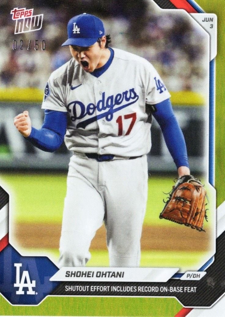 Shohei Ohtani 2026 Topps Now 285 Gold Foil /50 MLB card: Shohei Ohtani 2026 Topps Now 285 Gold Foil /50 MLB card 2026 Topps Now Shohei Ohtani #285 Gold Foil /50 baseball card featuring Shohei Ohtani of the Los Angeles Dodgers. This sports trading card is pa