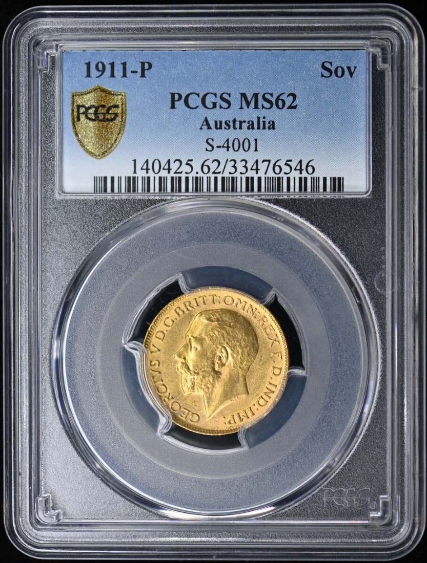 Australia 1911-P Gold Sovereign PCGS Certified MS62 George V Coin (1 of 4)