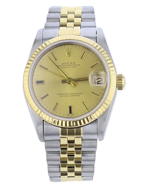 Rolex 68273 Datejust 31 Ladies Watch Champagne Dial Jubilee Bracelet: Rolex 68273 Datejust 31 Ladies Watch Champagne Dial Jubilee Bracelet Rolex Datejust 31 ladies wristwatch featuring a champagne stick dial, fluted bezel, and Jubilee bracelet. This piece is identified 