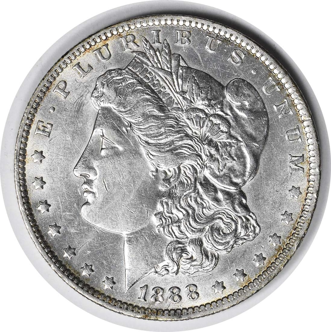 1888 O Morgan Silver Dollar VAM 21 Oval O AU: 1888 O Morgan Silver Dollar VAM 21 Oval O AU 1888-O VAM 21 Morgan Silver Dollar with Oval O variety. This uncertified, circulated coin is graded Choice AU and is a pre-owned example from the United St