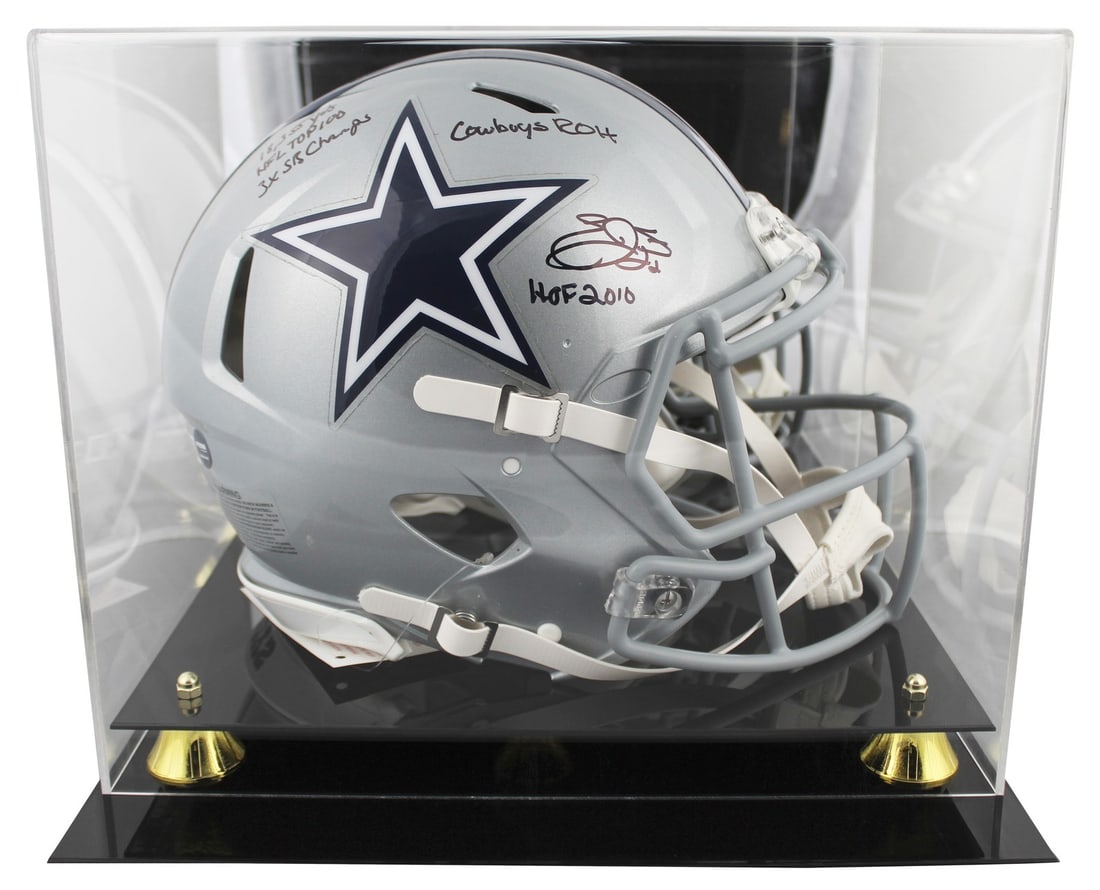 Emmitt Smith Autographed Dallas Cowboys Full Size Proline Helmet With Display Case BAS: Emmitt Smith Autographed Dallas Cowboys Full Size Proline Helmet With Display Case BAS This full-size Speed Proline helmet features the Dallas Cowboys branding and has been personally signed by Emmitt