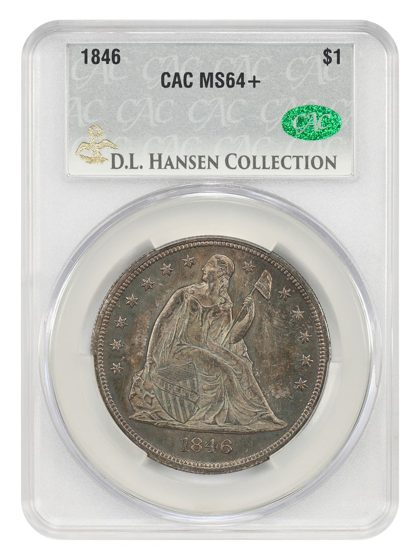 1846 Liberty Seated Dollar $1 CACG MS64+ ex D.L. Hansen (1 of 6)