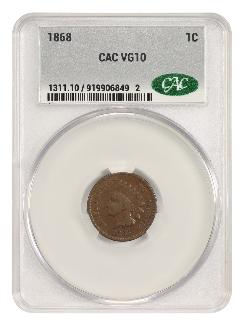 1868 Indian Cent 1C CACG VG10 Better Date BN (1 of 4)
