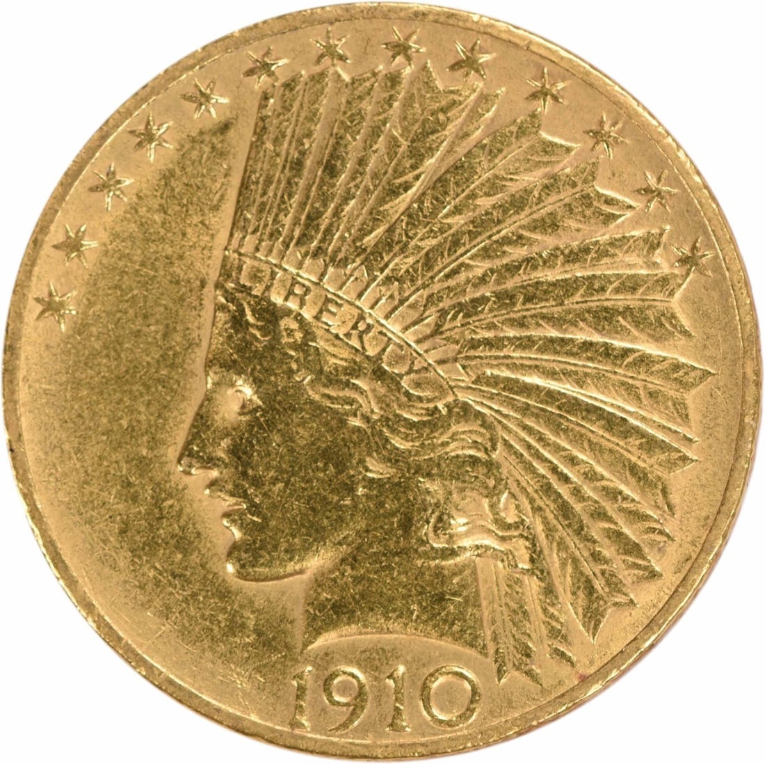 1910 $10 Gold Indian Coin AU Augustus Saint Gaudens: 1910 $10 Gold Indian Coin AU Augustus Saint Gaudens This 1910 $10 Gold Indian coin, designed by Augustus Saint Gaudens, is a remarkable piece of U.S. history. Featuring a beautiful design and crafted 