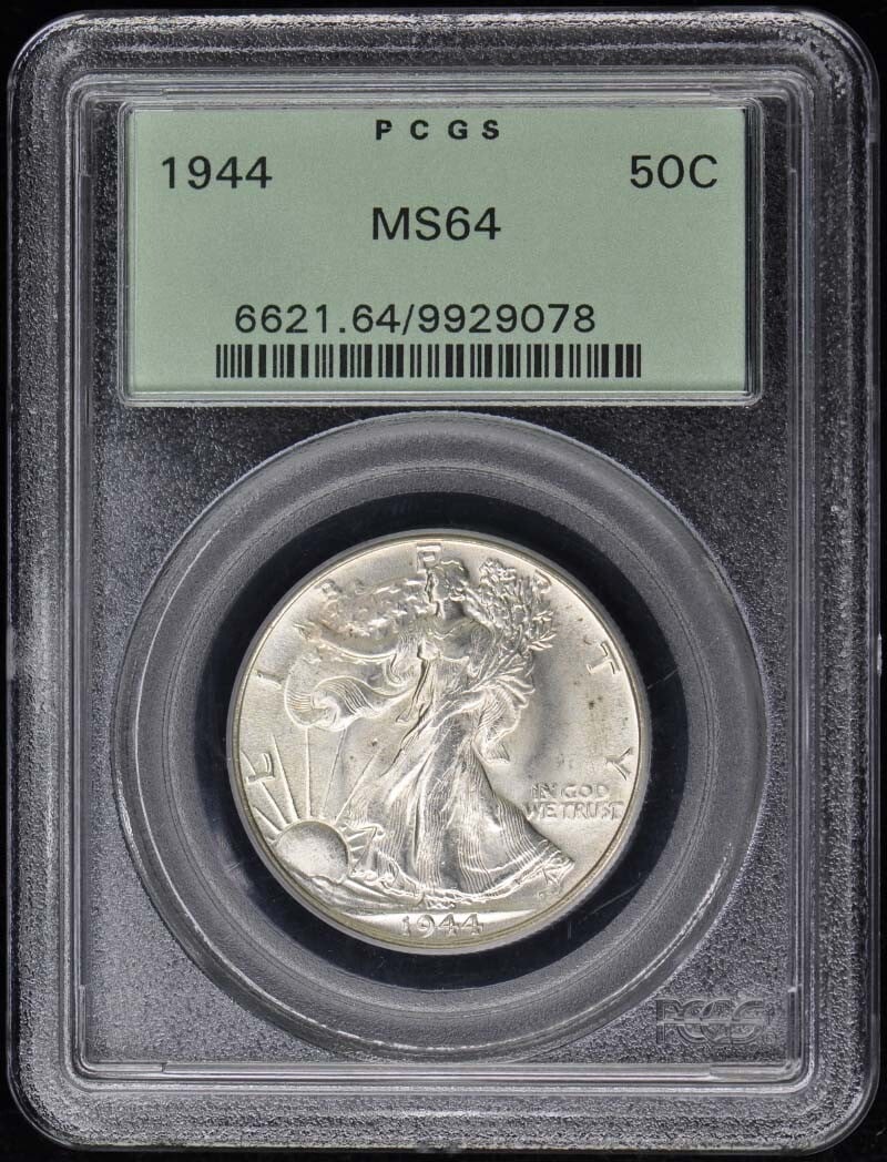1944 Walking Liberty Half Dollar PCGS MS64 Uncirculated: 1944 Walking Liberty Half Dollar PCGS MS64 Uncirculated This 1944 Walking Liberty Half Dollar is certified by PCGS with a grade of MS64, indicating it is in uncirculated condition. Minted in Philadelp
