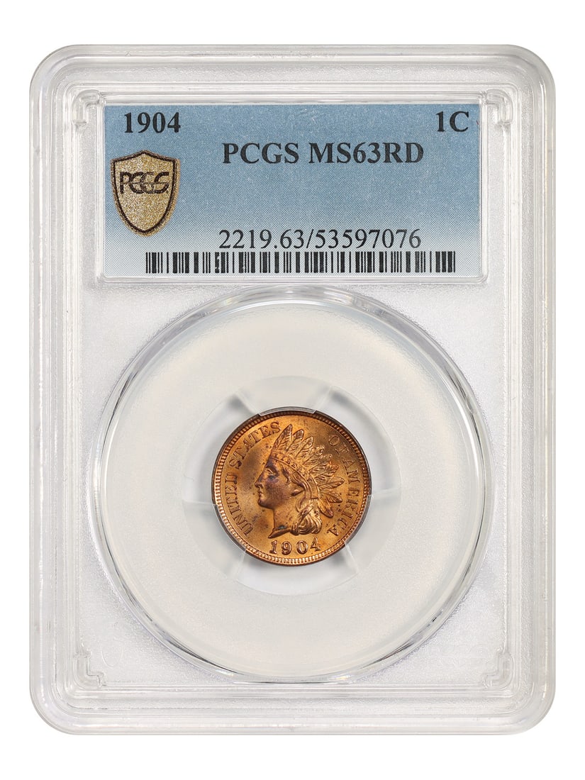 PCGS MS63RD 1904 Indian Head Cent 1C Red: PCGS MS63RD 1904 Indian Head Cent 1C Red 1904 Indian Cent certified by PCGS in MS63RD. This Philadelphia issue is an uncirculated example with red color designation. Pre-owned. Specifications Denomina