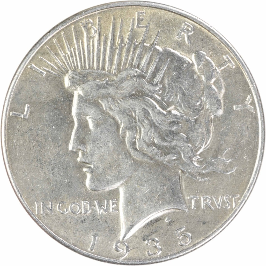 1935 US Peace Dollar Silver $1 AU Uncertified: 1935 US Peace Dollar Silver $1 AU Uncertified 1935 Peace Silver Dollar in About Uncirculated (AU) grade. This pre-owned coin is uncertified and listed as circulated. Specifications Item Type: Coin Coi