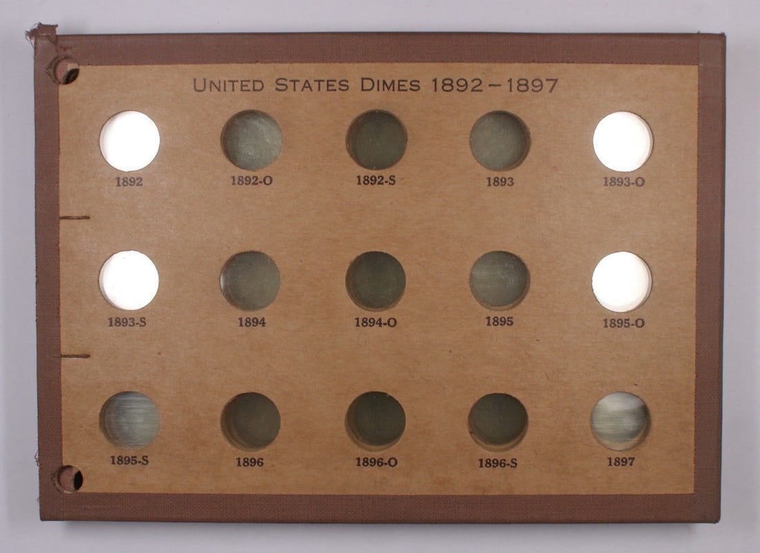Vintage National Coin Album for 1892-1916 US Dimes Empty Pages: Vintage National Coin Album for 1892-1916 US Dimes Empty Pages This is a vintage National Coin Album designed for US dimes from 1892 to 1916. The album consists of empty pages intended for coin collec