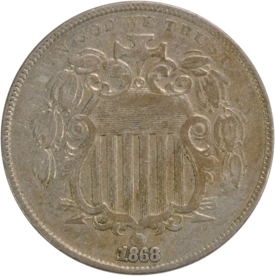 1868 5C Shield Nickel EF Philadelphia Uncertified (1 of 2)