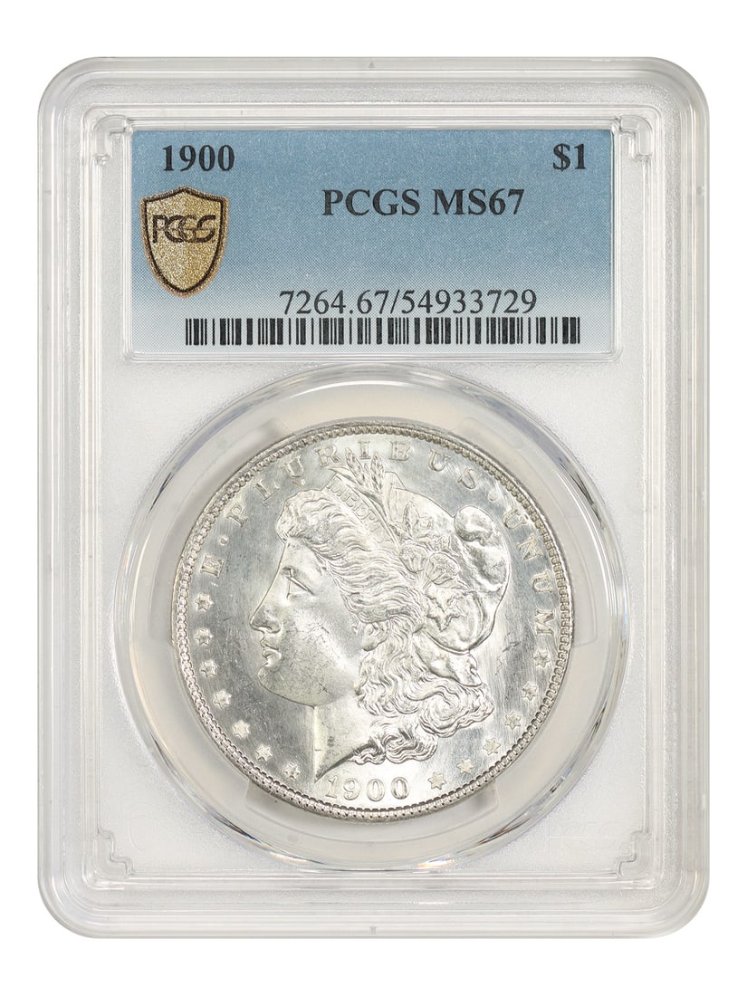 PCGS MS67 1900 Morgan Silver Dollar Philadelphia $1 Coin: PCGS MS67 1900 Morgan Silver Dollar Philadelphia $1 Coin 1900 Morgan Dollar certified by PCGS in MS67. This uncirculated Philadelphia issue is described as a popular millennial issue and a great turn-