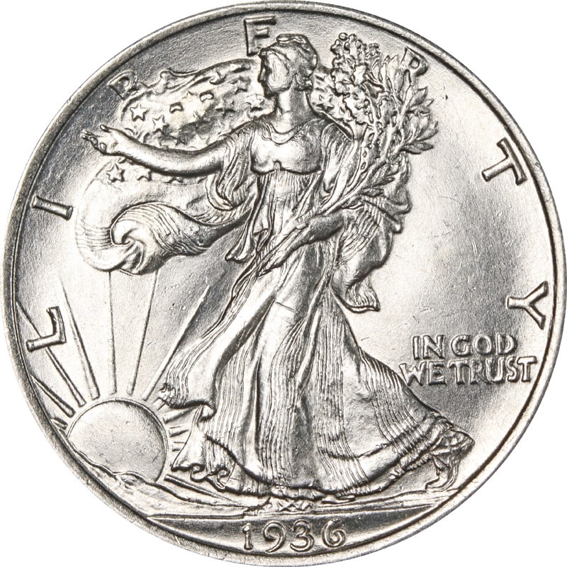 1936 P Walking Liberty Silver Half Dollar Uncertified Uncirculated: 1936 P Walking Liberty Silver Half Dollar Uncertified Uncirculated 1936-P Walking Liberty Half from the United States. This pre-owned coin is uncirculated and uncertified, with a silver composition. S